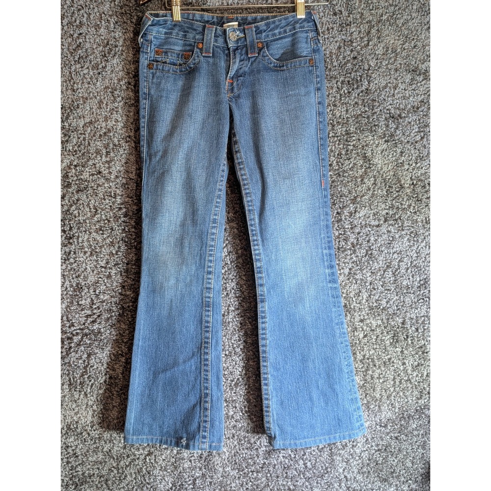 True Religion Bobby Row Jeans Womens 26 Blue Flare Low Rise Made in USA Y2K